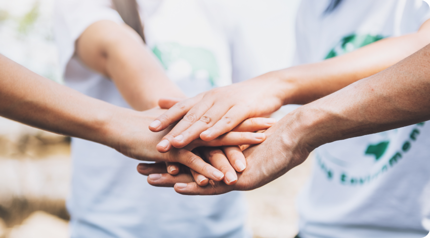 Helping hands together